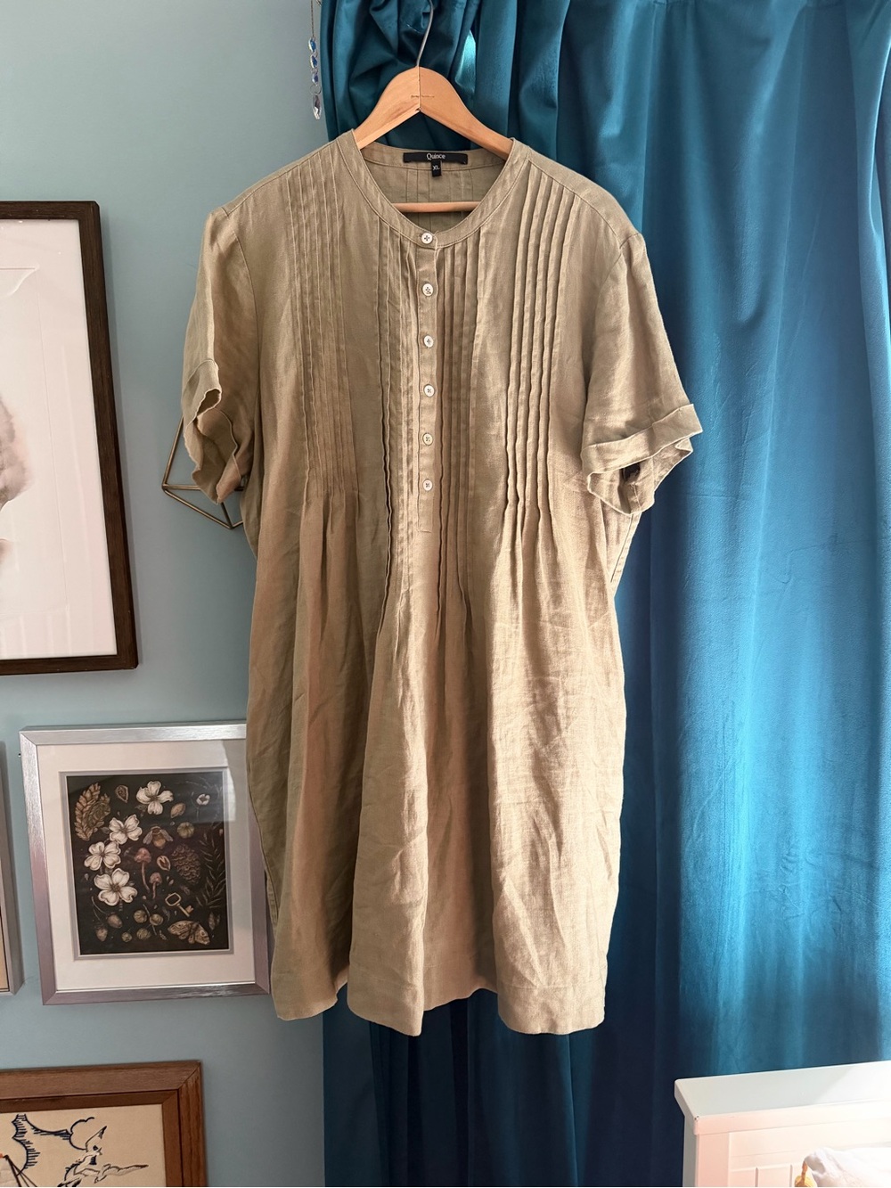 Quince Olive Green Pintuck Midi Dress